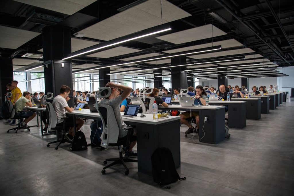 Modern technology workspace with screens
